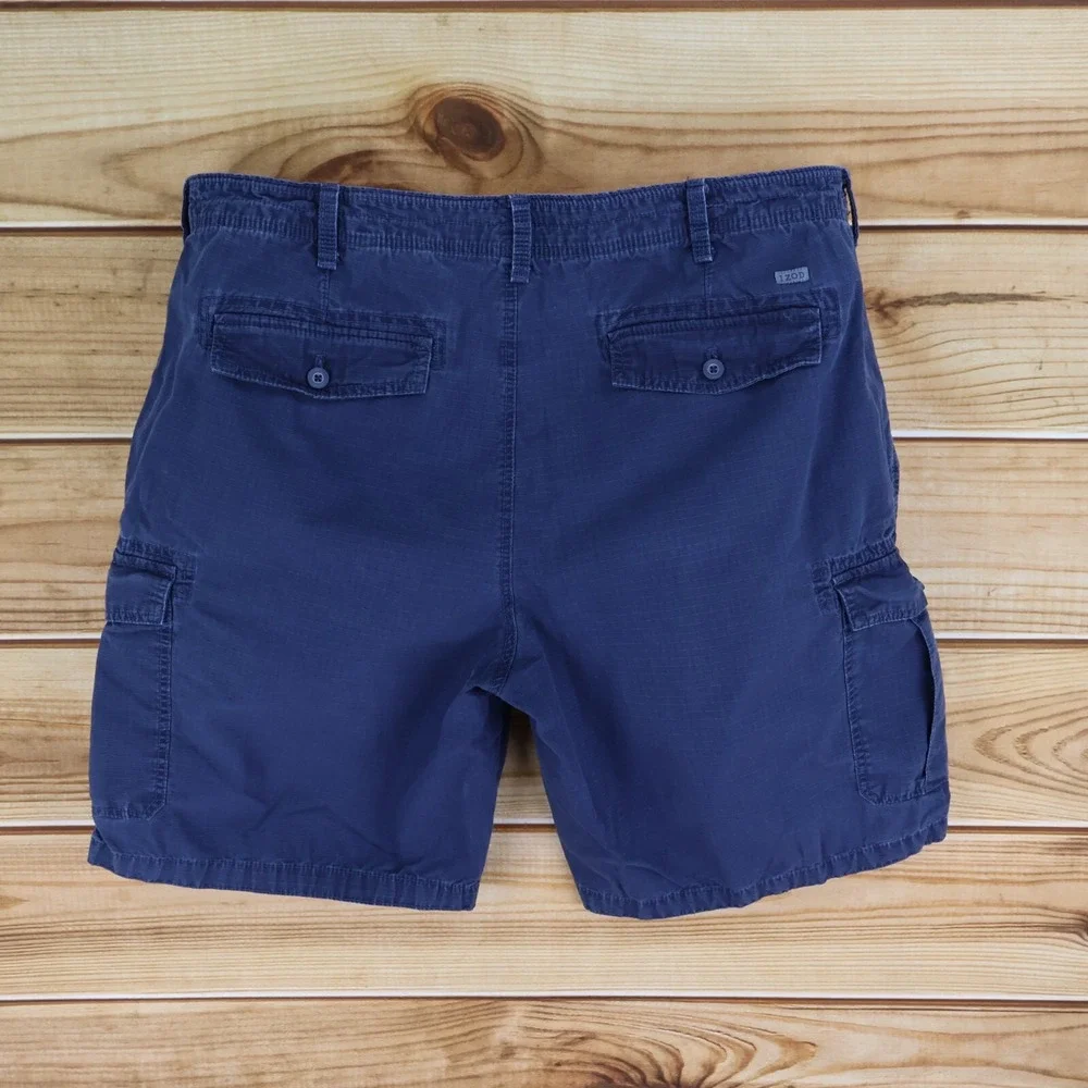 IZOD Saltwater Shorts Mens Size‎ 42 Blue 100% Cotton Cargo Pockets Flat Front